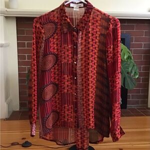 Stylish Red and Black Sheer Top